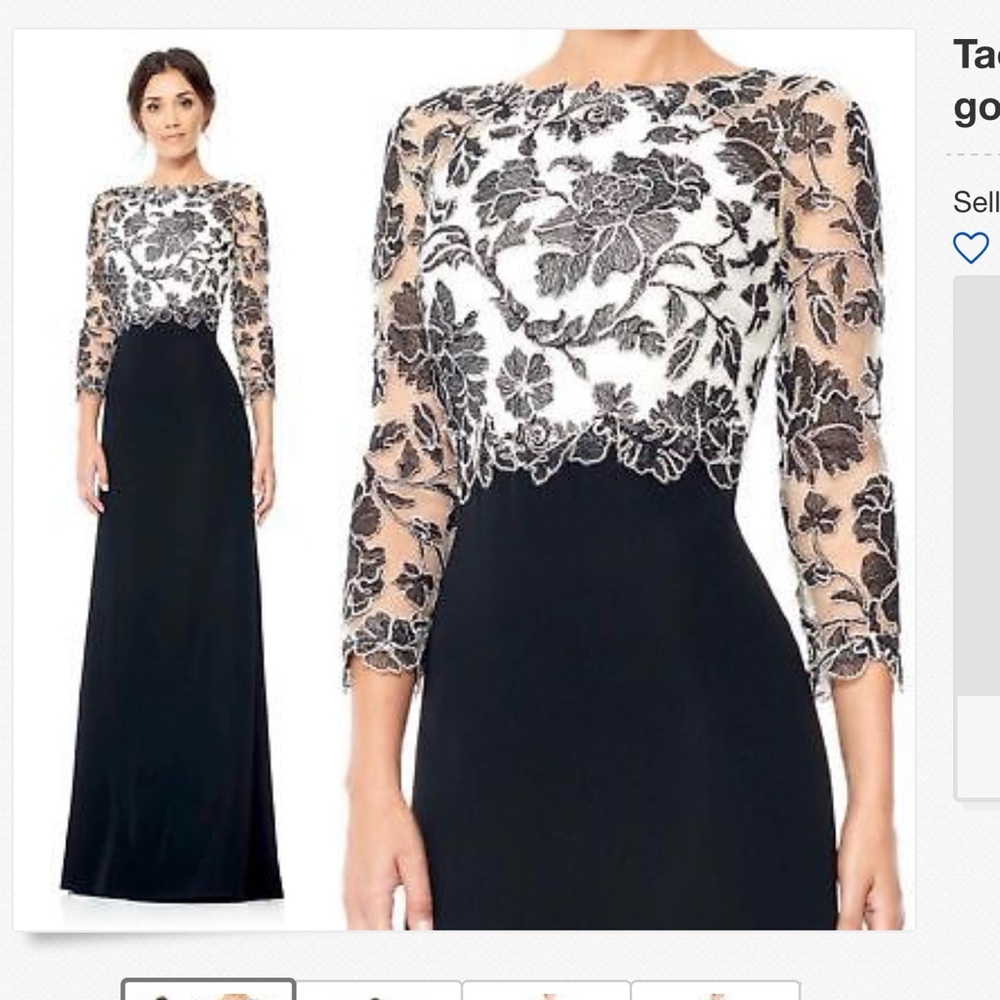 Tadashi Shoji Black and White 3/4 Sleeve Bateau Gown